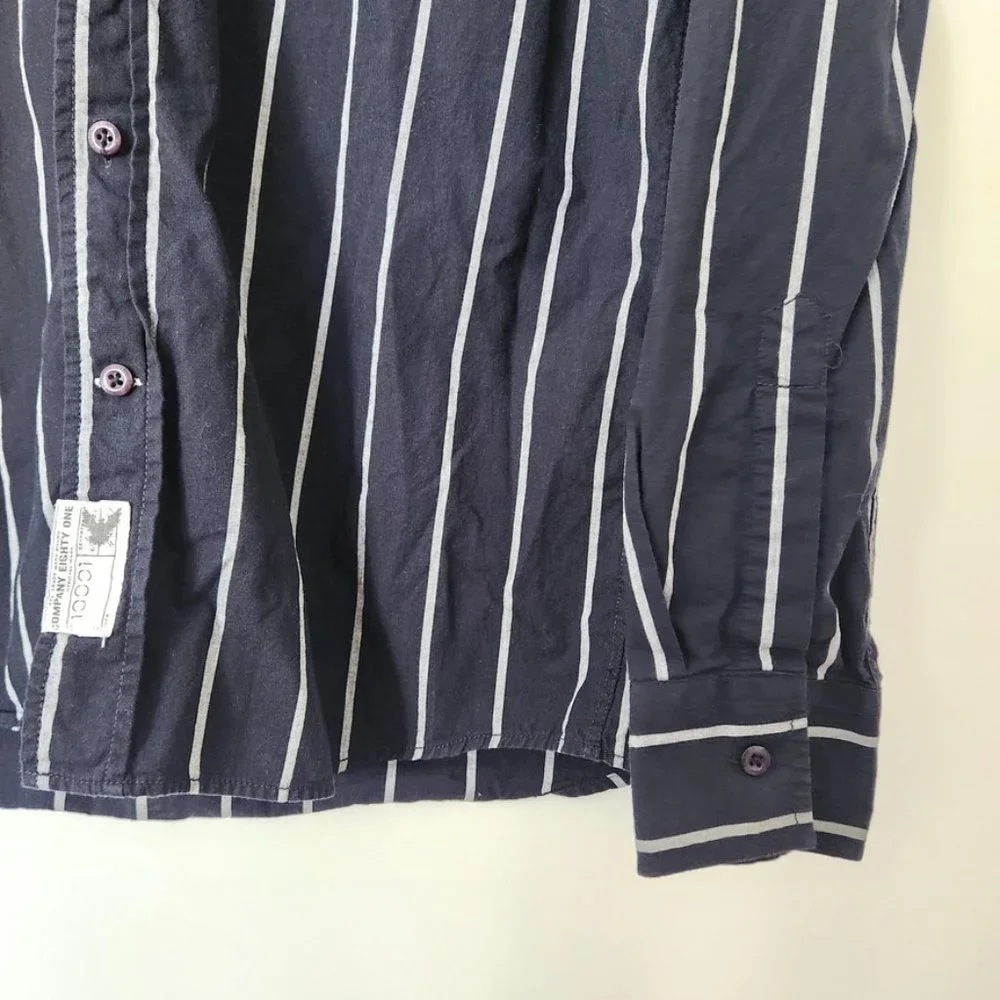 Y2K Striped Button Down Shirt Navy Blue White Men's Large Company‎ 81 Eagle Vtg